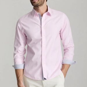 UNTUCKit Button Shirt Men’s Classic Button-Up Pink Pinstripe Large